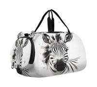 SKYSHU Zebra - Bolsa grande impermeable para fin de semana, correa de hombro desmontable, bolsa de gimnasio con compartimento para zapatos y bolsillo húmedo