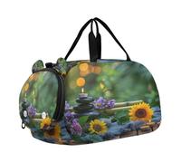 SKYSHU Zen Basalt Garden - Bolsa grande impermeable para fin de semana, correa de hombro desmontable, bolsa de gimnasio con compartimento para zapatos y bolsillo húmedo