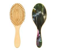 SKYSHU Zen Basalt Garden - Cepillo de pelo de madera natural con cómodas cerdas de madera, cepillo ovalado para desenredar y peinar, para mujeres, hombres y niños, todo tipo de cabello (cabello seco y