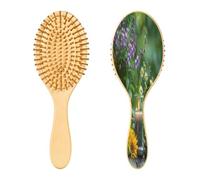 SKYSHU Zen Basalt Garden - Cepillo de pelo de madera natural con cómodas cerdas de madera, cepillo ovalado para desenredar y peinar, para mujeres, hombres y niños, todo tipo de cabello (cabello seco y