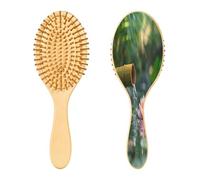 SKYSHU Zen Basalt Garden - Cepillo de pelo de madera natural con cómodas cerdas de madera, cepillo ovalado para desenredar y peinar, para mujeres, hombres y niños, todo tipo de cabello (cabello seco y
