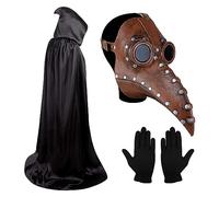 Skystuff Máscara de médico de la peste,pico de pájaro de nariz larga de Halloween,máscara de pico de pájaros de látex steampunk con guantes y capa negra con capucha,disfraz de médico de la peste