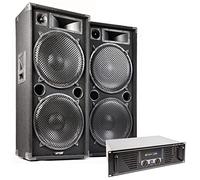 Skytec Dark Night 215 - Sistema de Sonido Completo 4000W con Doble Altavoz de 15", Amplificador Incluido, 3 vías, Graves potentes, Ideal para DJ, Fiestas y Eventos Grandes