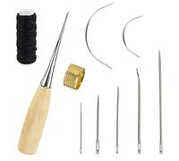 skytowards 10 PCS Agujas de Coser Kit de Costura de Cuero Agujas para Coser Agujas de Coser a Mano Herramientas para Coser Piel Encerado de Cuero con Taladro Curvas con Punzón para Reparación de Cuero