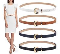 skytowards 4 PCS Cinturones de Cuero para Mujer Cinturón de PU Ajustable Cinturon Delgado para Vestido Cinturón Fino con Hebilla de Metal para Vestido Pantalones Camisa (105 * 1.4cm/4 Colores)