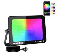 SKYWORLD 100W Foco LED RGB Exterior, Proyector LED Multicolor Impermeable, Control de APP, Luz de Inundación RGB Foco de Colores Smart LED Floodlights para Jardín Parque Hotel Terraza