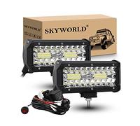 SKYWORLD 2 pcs Faro de trabajo led y 12v kit de cableado, 18 cm 120W faros trabajo focos Led tractor 12v 24v para off road camión coche ATV 4x4 todoterreno vehículos, 6000K blanca