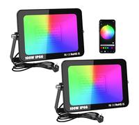 SKYWORLD 2 piezas Foco RGB Exterior 100W,Proyector RGB con APP Bluetooth y Temporizador,16 Millones de Colores,IP66 Impermeable Foco Led RGB para Jardín Garaje Patio Terraza Hotel Campo
