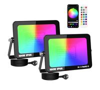 SKYWORLD 2 x 100W Foco LED RGB Exterior, Proyector LED Multicolor Impermeable, Control de APP, Luz de Inundación RGB Foco de Colores Smart LED Floodlights para Jardín Parque Hotel Terraza