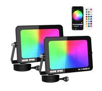 SKYWORLD 2 x 150W Foco LED RGB Exterior, Proyector LED Multicolor Impermeable, Control de APP, Luz de Inundación RGB Foco de Colores Smart LED Floodlights para Jardín Parque Hotel Terraza