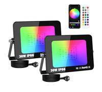 SKYWORLD 2 x 30W Foco LED RGB Exterior, Proyector LED Multicolor Impermeable, Control de APP, Luz de Inundación RGB Foco de Colores Smart LED Floodlights para Jardín Parque Hotel Terraza