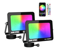 SKYWORLD 2 x 50W Foco LED RGB Exterior, Proyector LED Multicolor Impermeable, Control de APP, Luz de Inundación RGB Foco de Colores Smart LED Floodlights para Jardín Parque Hotel Terraza