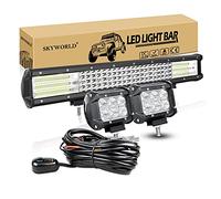 SKYWORLD 20 pulgadas 510W cuatro Barra de luz LED Off Road Led Bar Flood Spot Combo Beam para camión ATV 4x4 + 2 x 18W 4 pulgadas Flood LED Pods Luz de trabajo con kit de arnés de cableado