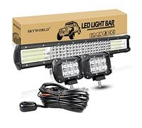SKYWORLD 20 pulgadas 510W cuatro Barra de luz LED Off Road Led Bar Flood Spot Combo Beam para camión ATV 4x4 + 2 x 18W 4 pulgadas Spot LED Pods Luz de trabajo con kit de arnés de cableado
