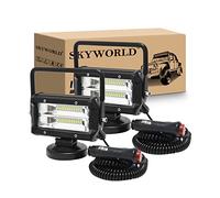 SKYWORLD 2Pcs Faros trabajo led con imán, 5 Pulgadas 72W Flood Portatil lámpara trabajo led Base Magnética para off road camión coche todoterreno suv 4x4 barco vehículos 12V 24V 6000K Blanco