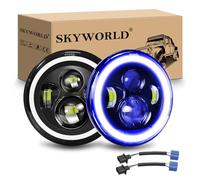 SKYWORLD 2x 7 Pulgadas 50W Redondo Faro Led, DRL Haz Bajo/Alto, Blanco Azul | Azul Halo, Señal de Giro, LED Off Road Fire Cross DRL para Wrangler JK TJ LJ CJ JP Humm-er, Adaptadores H4 y H13 incluidos