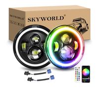 SKYWORLD 2x 7 Pulgadas 50W Redondo Faro Led, DRL Haz Bajo/Alto, Blanco RGB | RGB Halo, Señal de Giro, LED Off Road Fire Cross DRL para Wrangler JK TJ LJ CJ JP Humm-er, Adaptadores H4 y H13 incluidos