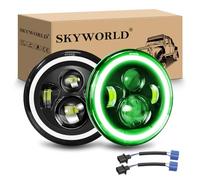 SKYWORLD 2x 7 Pulgadas 50W Redondo Faro Led, Haz Bajo/Alto, Blanco Verde | Verde Halo, Señal de Giro, LED Off Road Fire Cross DRL para Wrangler JK TJ LJ CJ JP Humm-er, Adaptadores H4 y H13 incluidos