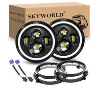 SKYWORLD 2x 7 Pulgadas 50W Redondo Faro Led y Soporte Montaje, Blanco Ámbar | Ámbar Halo, Señal de Giro, Luz Alta/Baja, DRL para Wrangler JK TJ LJ CJ JP Humm-er, Adaptadores H4 y H13 incluidos