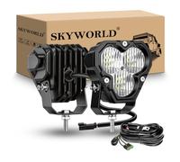 SKYWORLD 2x faro de trabajo y 12V DT cableado kit, 4 pulgadas 25W 2500lm | 6000K blanco, impermeable, flood luz conducción, faros antiniebla, focos led para off road camión coche ATV 4x4 tractor moto