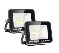 SKYWORLD 2x Foco LED Exterior, 20W 2000LM Impermeable Foco Proyector LED | Sin Enchufe, 6000K Blanco Frío, Luz de Seguridad, Exterior y Interior Floodlight para Jardín Garaje Patio Entrada Terraza