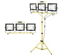 SKYWORLD 3*100W Foco LED con trípode telescópico,30000LM Luz de trabajo portátil con enchufe,6000K Foco LED para Obras con 360°Giratorio, 5M Cable para Obras de Construcción en Interiores y Exteriores