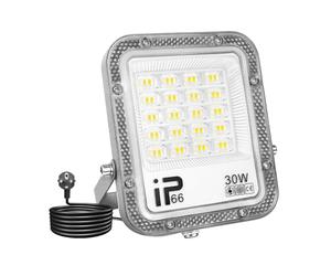 SKYWORLD 30W Focos LED Exterior, 3000lm foco led con enchufe, 6000K Blanco Proyector LED Exterior, IP66 Impermeable Luz de Seguridad, led Floodlight para jardín garaje terraza patio trasero