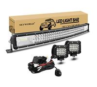 SKYWORLD 32 Pulgadas 80 cm 405W Barra Led Curva, Faro de Trabajo y Cableado | 2x 10 cm 4" 60W Spot Luz Conducción, Largo Alcance Luz Led para 4x4 Camion Tractor SUV ATV Quad Vehículo, Impermeable, 6000K