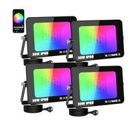 SKYWORLD 4 piezas Proyector RGB 30W,Focos Led RGB con APP Bluetooth y Temporizador,16 Millones de Colores,IP66 Impermeable Foco RGB Exterior para Patio Camino Jardín Almacén Terraza Garaje