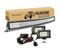 SKYWORLD 42 Pulgadas 107cm 540W Curva barra de luz led y 12V kit de cableado, Barra de luz LED de trabajo, 2x 5 pulgadas 135W Barra Led 4x4 foco proyector led para todoterreno camión coche tractor