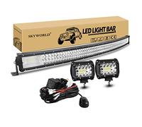 SKYWORLD 50 Pulgadas 125 cm 648W Barra Led Curva, Foco de Coche y Cableado | 2x 10 cm 4" 60W Faros Trabajo, Largo Alcance Luz Led para 4x4 Camion Tractor SUV ATV Quad Todoterreno, Impermeable, 6000K