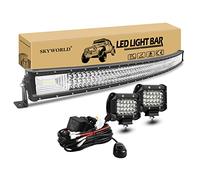 SKYWORLD 52 pulgadas 675W Curvada Barra led, 2 Pcs 4 pulgadas 60W Spot lámpara trabajo led y arnés de cableado, largo alcance barras luminosas para 4x4 off road coche camion SUV ATV UTV vehículos