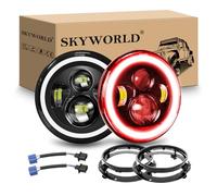 SKYWORLD 7 pulgadas Faro LED Redondo con anillo de soporte de montaje, 50W Hi/Lo Luz de trabajo LED Blanco Rojo Iluminación Off Road Lights Halo DRL para Harley Wrangler JK TJ LJ CJ JP Humm-er