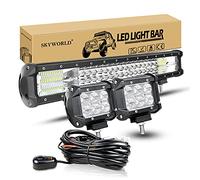 SKYWORLD Barra de luz LED, 20" 288W 3 Led Off Road Light Bar para 4x4 ATV UTV Combo focos Inundación Trabajo Lámpara, 4" 18W Flood Luces de Trabajo con cableado para Coche Off-road Camión Moto