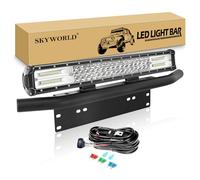 SKYWORLD Barra de luz LED, 20 pulgadas 288W lámpara de conducción de trabajo con soporte de montaje de placa de matrícula negro, kit de arnés de cableado de 12V para camión coche ATV SUV 4x4