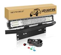 SKYWORLD Barra de luz LED, 20 pulgadas 288W Spot Flood Combo Beam lámpara de conducción de trabajo con soporte de montaje de placa de matrícula negro kit de arnés de cableado de 12V camión ATV SUV 4x4