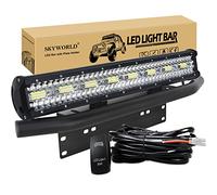 SKYWORLD Barra led 4x4, 23 pulgadas 59 cm 480W Barras LED Coche Faro led Focos 12v 24v trabajo con soporte de montaje de placa de matrícula, Rocker arnés de cableado Kit para Coche 4WD ATV SUV Camión