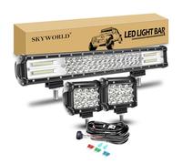 SKYWORLD Barra Led 4x4 50 cm 288W con 12V Cableado Kit y Faro Trabajo Led