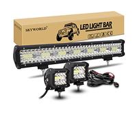 SKYWORLD Barra Led 4x4 50 cm 420W con 12V Cableado Kit y Faro Trabajo Led | 2x 10 cm 4" 60W Focos de Coche, Largo Alcance Luz para 4x4 Coche Camion Tractor SUV ATV Quad Barco, Impermeable, 6000K Blanco