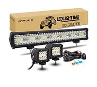 SKYWORLD Barra Led 4x4 50 cm 420W con 12V Cableado Kit y Faro Trabajo Led | 2x 10 cm 4" 60W Focos de Coche, Largo Alcance Luz para 4x4 Coche Camion Tractor SUV ATV Quad Barco, Impermeable, 6000K Blanco