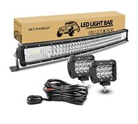 SKYWORLD Curvo Barra LED 32 Pulgadas 405W Barras de Luz de Trabajo triple riga 12V 24V, 2 x 4" 36W Focos LED Tractor faros Trabajo con kit de arnés de cableado Coche camion 4x4 SUV ATV UTV vehículos