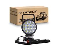 SKYWORLD Faros trabajo led redondo con imán 10cm 42W portatil lámpara trabajo led 12V 24V inundación con soporte de base magnética para off road camión coche todoterreno suv 4x4 vehículos