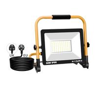 SKYWORLD Foco de Trabajo LED 50W, 5000LM Luz de Trabajo Portátil con Giratorio 360º Soporte plegable, Focos Led Uso en Interiores y Exteriores para Obra Taller Garaje Jardín 6000K Luz Blanca