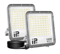 SKYWORLD Focos LED Exterior, 2 x 100W 10000lm foco led con enchufe, Impermeable 6000K Blanco Proyector LED Exterior, Iluminación de Exterior Seguridad para jardín garaje terraza patio trasero