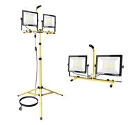 SKYWORLD Focos LED Exterior 2 x 100W con Trípode, 10000LM Portátil Foco de Trabajo Proyector LED Impermeable para garaje campo de deportes obra de construcción, Blanco Frío