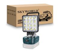 SKYWORLD Luz de trabajo LED inalámbrica para batería Bosch de 18 V, 48 W, 4800 lm, reflectores portátiles para iluminación de camping de bajo voltaje al aire libre, taller, garaje, lugar de trabajo