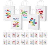 Skyygemm 100 bolsas de papel para regalo de agradecimiento al profesor, bolsas de papel a granel con asa para cumpleaños, regreso a clases, fin de año, día del profesor, 8.27 x 5.91 x 3.15 pulgadas