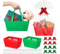 Skyygemm 12 cestas de Navidad para regalos, kit vacío de 9.8 x 6.5 pulgadas, cesta de regalo vacía para llenar a granel con asas, bolsas de plástico, lazos para envolver fiestas de Navidad
