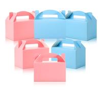 Skyygemm 24 cajas de regalo de fiesta de regreso a clases, coloridas cajas de regalo de papel para dulces y pasteles, decoración de cumpleaños, boda, fiesta, 6 x 3.5 x 3.5 pulgadas (azul y rosa)