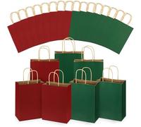 Skyygemm 32 bolsas de regalo de papel a granel con asa, 6.3 x 3.2 x 8.6 pulgadas, colores surtidos, bolsas de regalo de papel kraft para carnaval, San Valentín, fiesta de cumpleaños (verde y rojo)